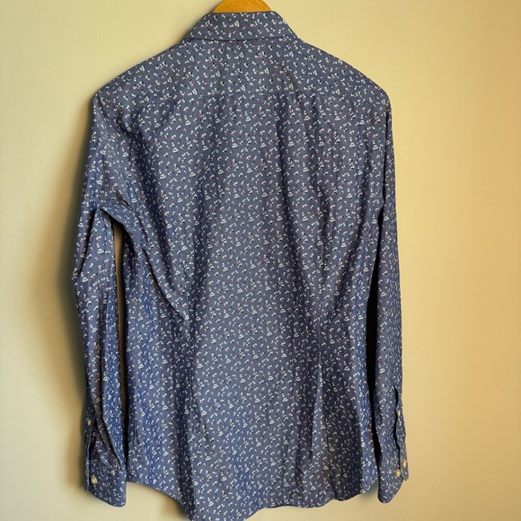 Banana Republic Factory Mens Slim Fit Button Shirt Allover Rose Print Purple Sml - Picture 6 of 14